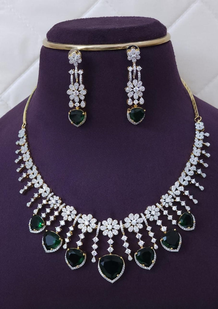 American diamond necklace with earrings r102650