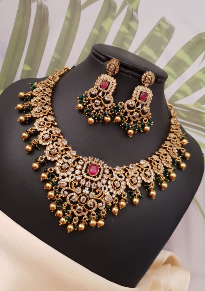 Kundan and beads necklace with earrings ssg 101820