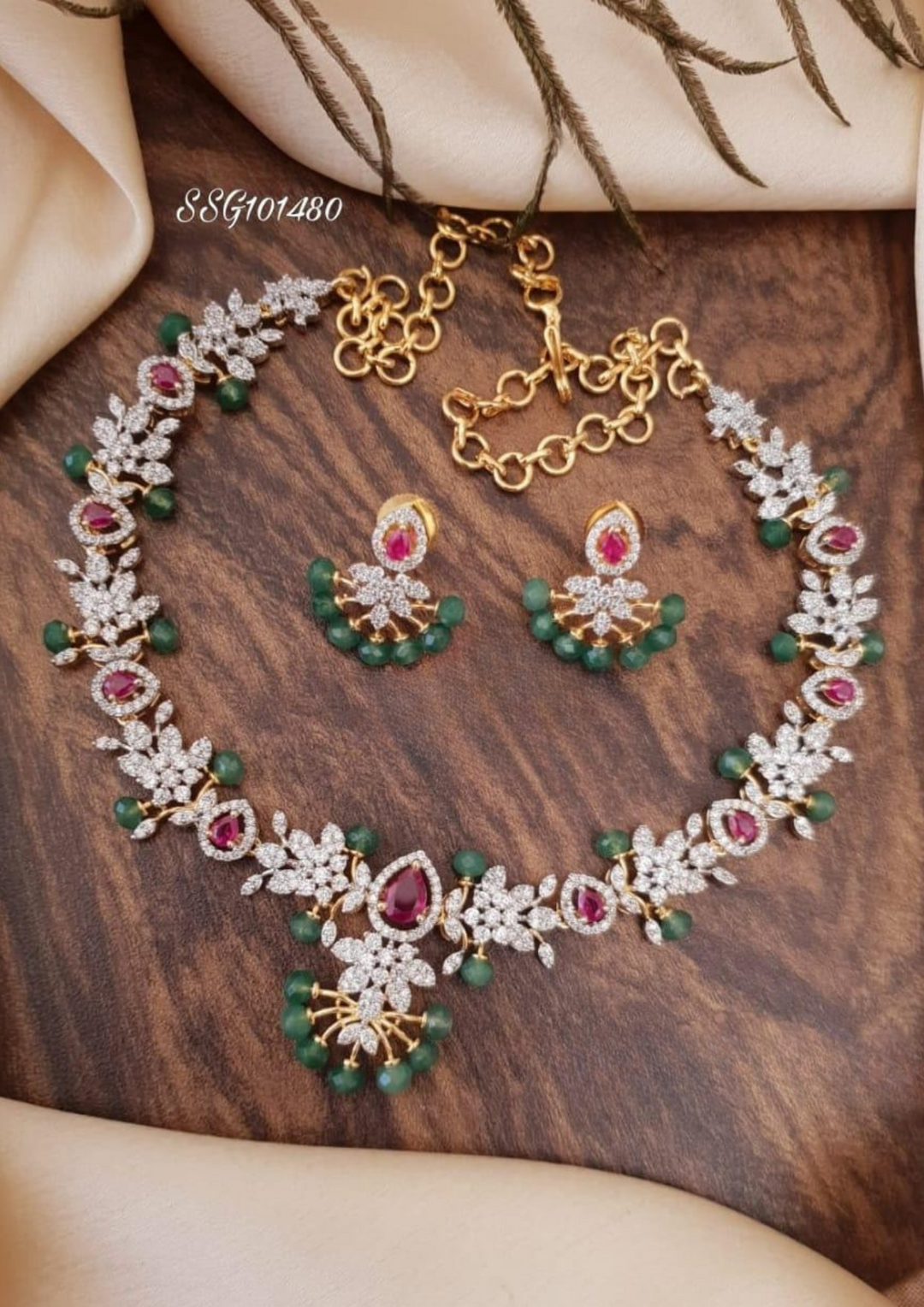 American diamond necklace with earrings ssg 101480