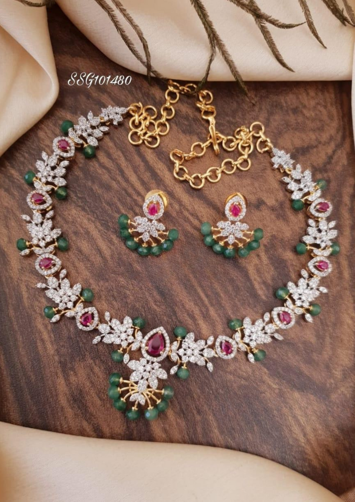 American diamond necklace with earrings ssg 101480