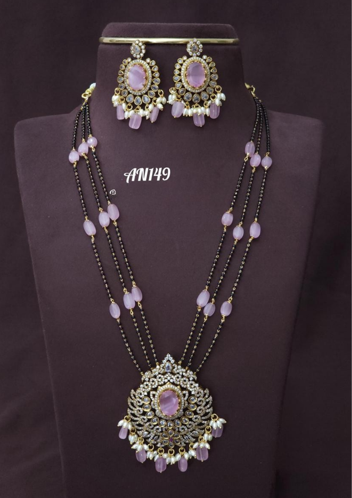 Kundan and beads necklace with earrings AN 149