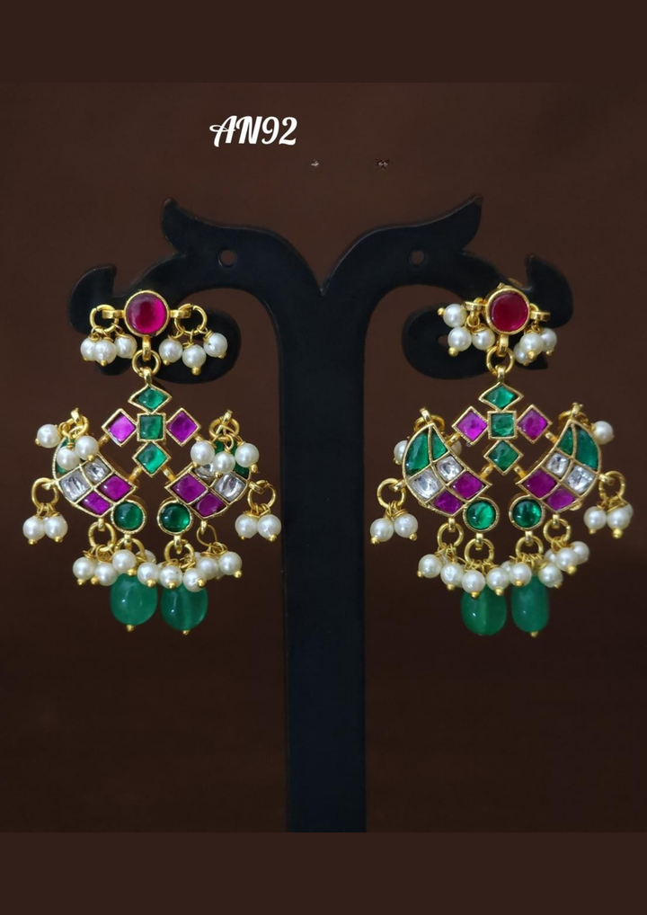 Jadau kundan and beads earrings na 92