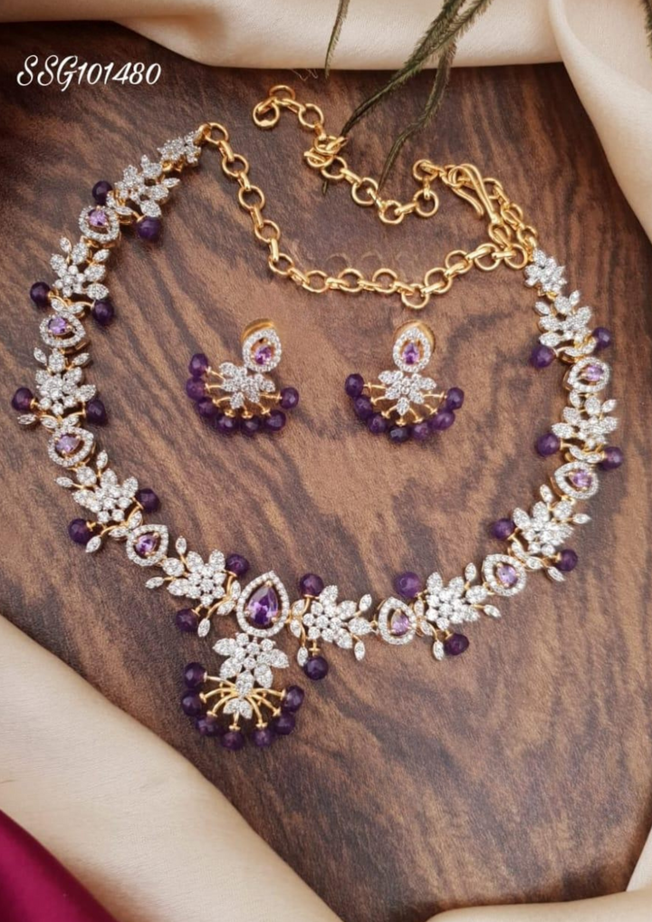 American diamond necklace with earrings ssg 101480