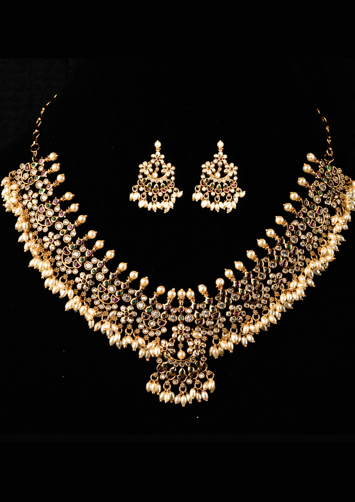 Kundan and beads matt finish necklace set with earrings lc 1015020