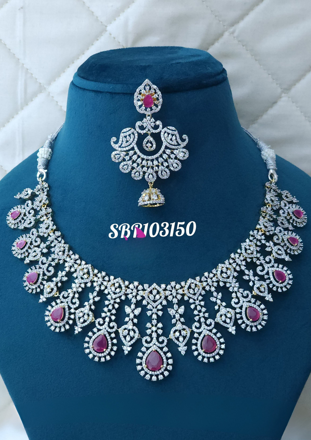 American diamond necklace with earrings sbr 103150
