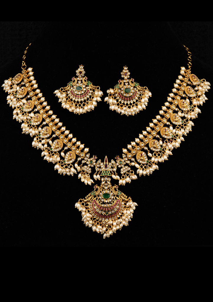 Kundan and beads Matt finish  necklace set with earrings LC 1016520