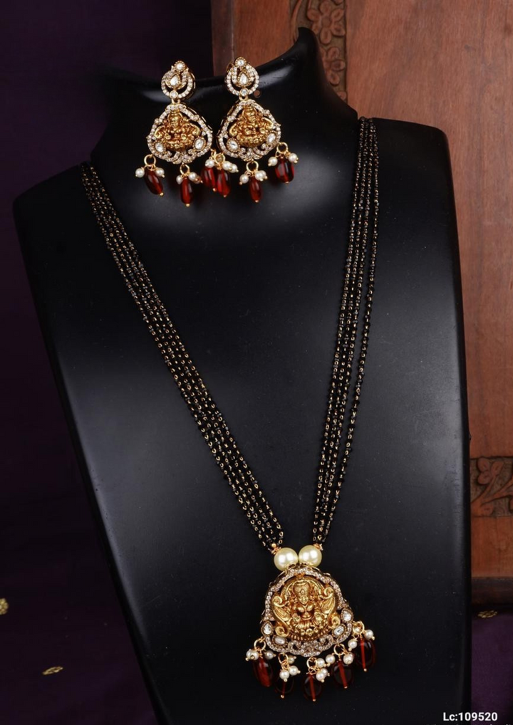 Kundan and black beads temple jewelry mangalsutra with earrings lc 109520