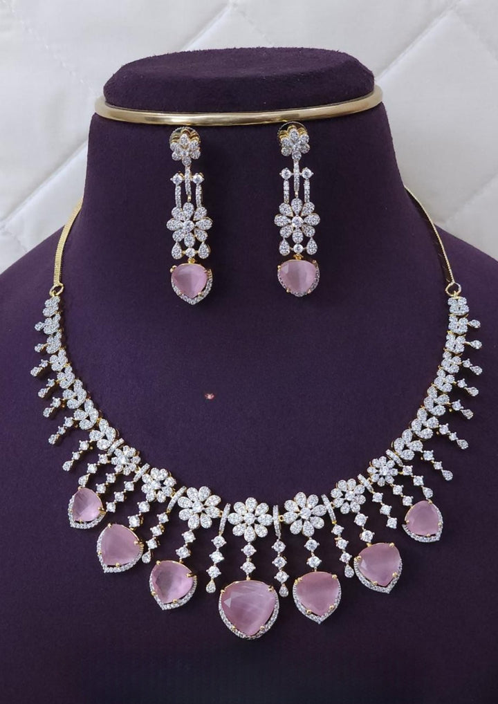 American diamond necklace with earrings r102650