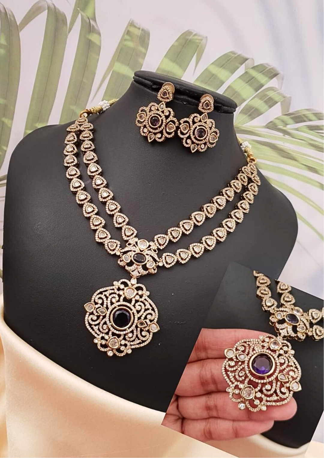 Kundan stone necklace with earrings ssg 101899