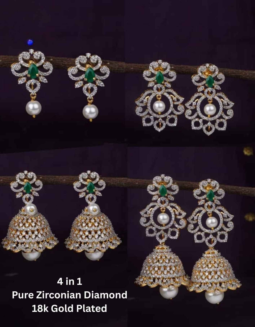 4 in 1 Gold Plated Jhumka Earrings