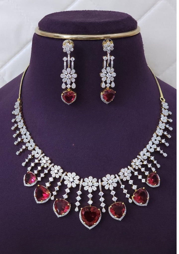 American diamond necklace with earrings r102650