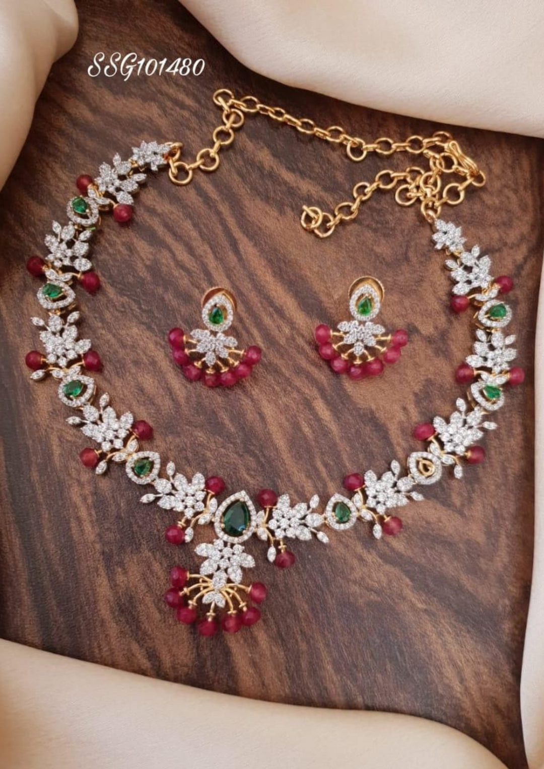American diamond necklace with earrings ssg 101480