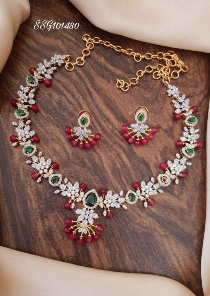American diamond necklace with earrings ssg 101480