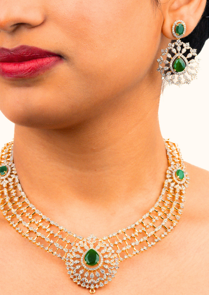American diamond necklace with earrings and mangtikka ssg 102250