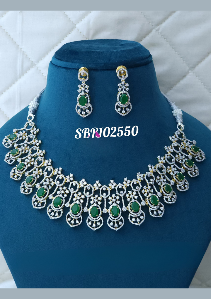 American diamond necklace with earrings sbr 102550