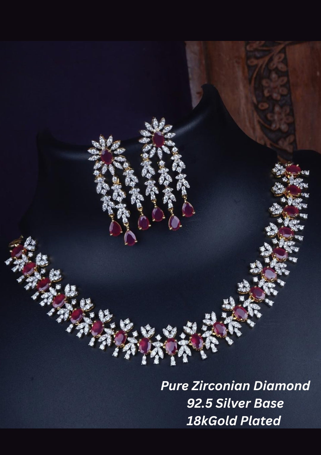 Pure Zirconian Diamond Silver Base Gold Plated Necklace with Earrings c 1012020