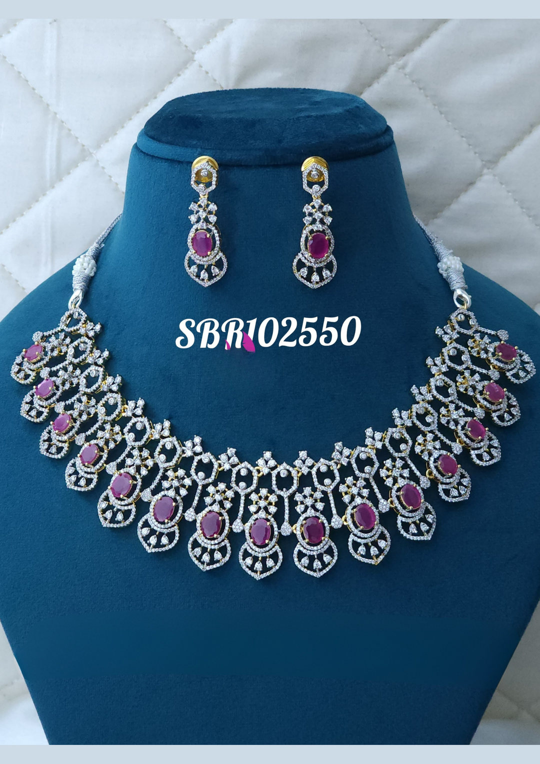 American diamond necklace with earrings sbr 102550