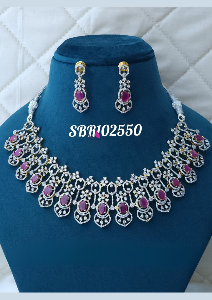 American diamond necklace with earrings sbr 102550