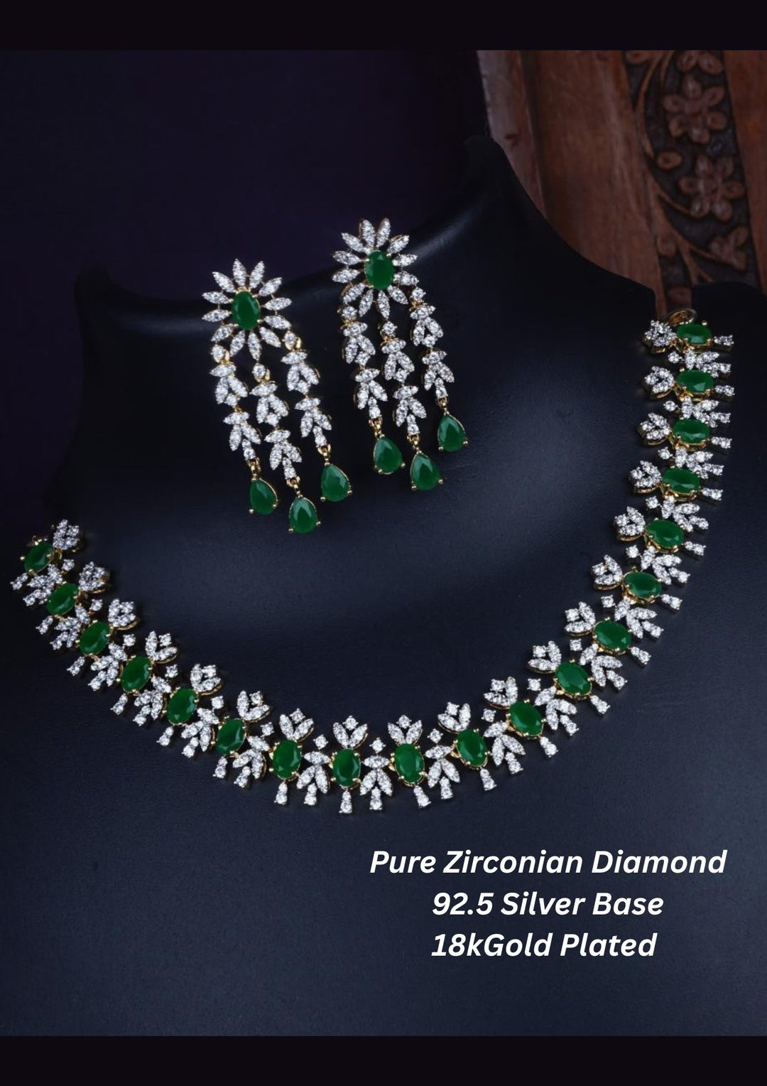 Pure Zirconian Diamond Silver Base Gold Plated Necklace with Earrings c 1012020