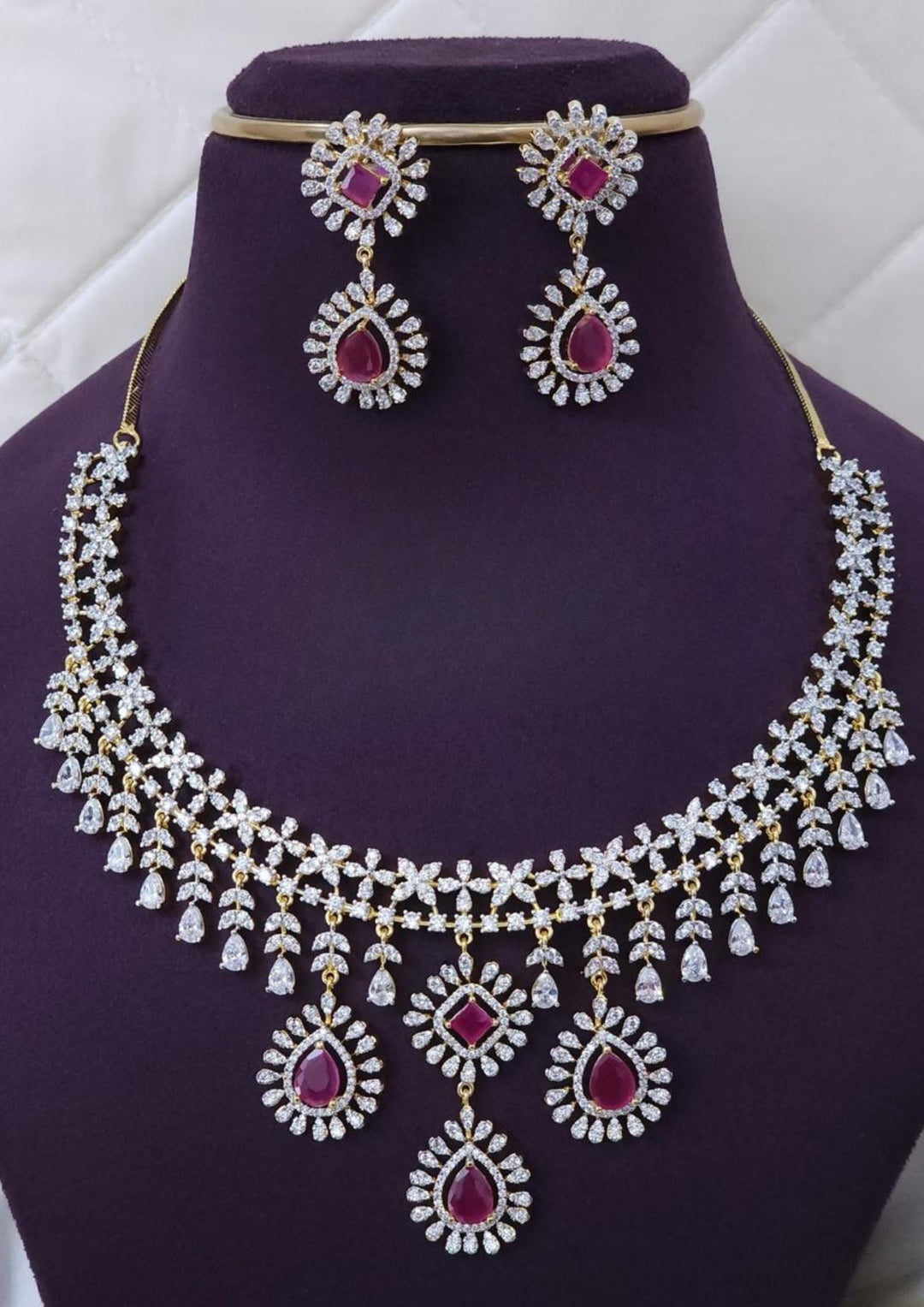 American diamond necklace with earrings r102650
