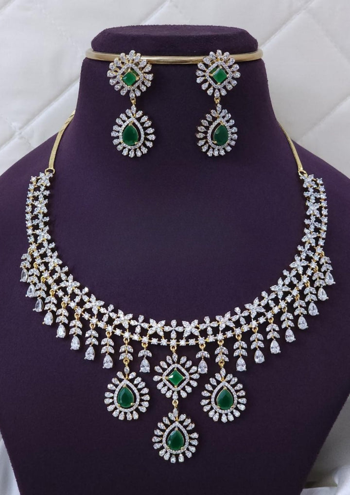 American diamond necklace with earrings r102650