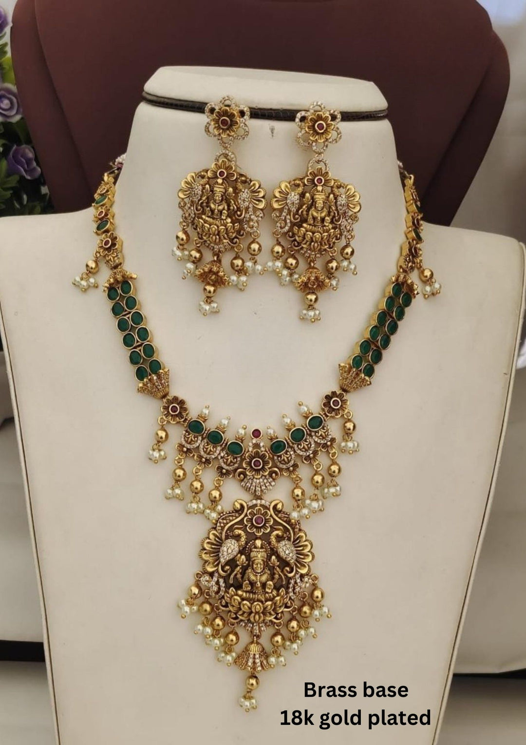 Gold Plated Beaded Lakshmi Necklace set
