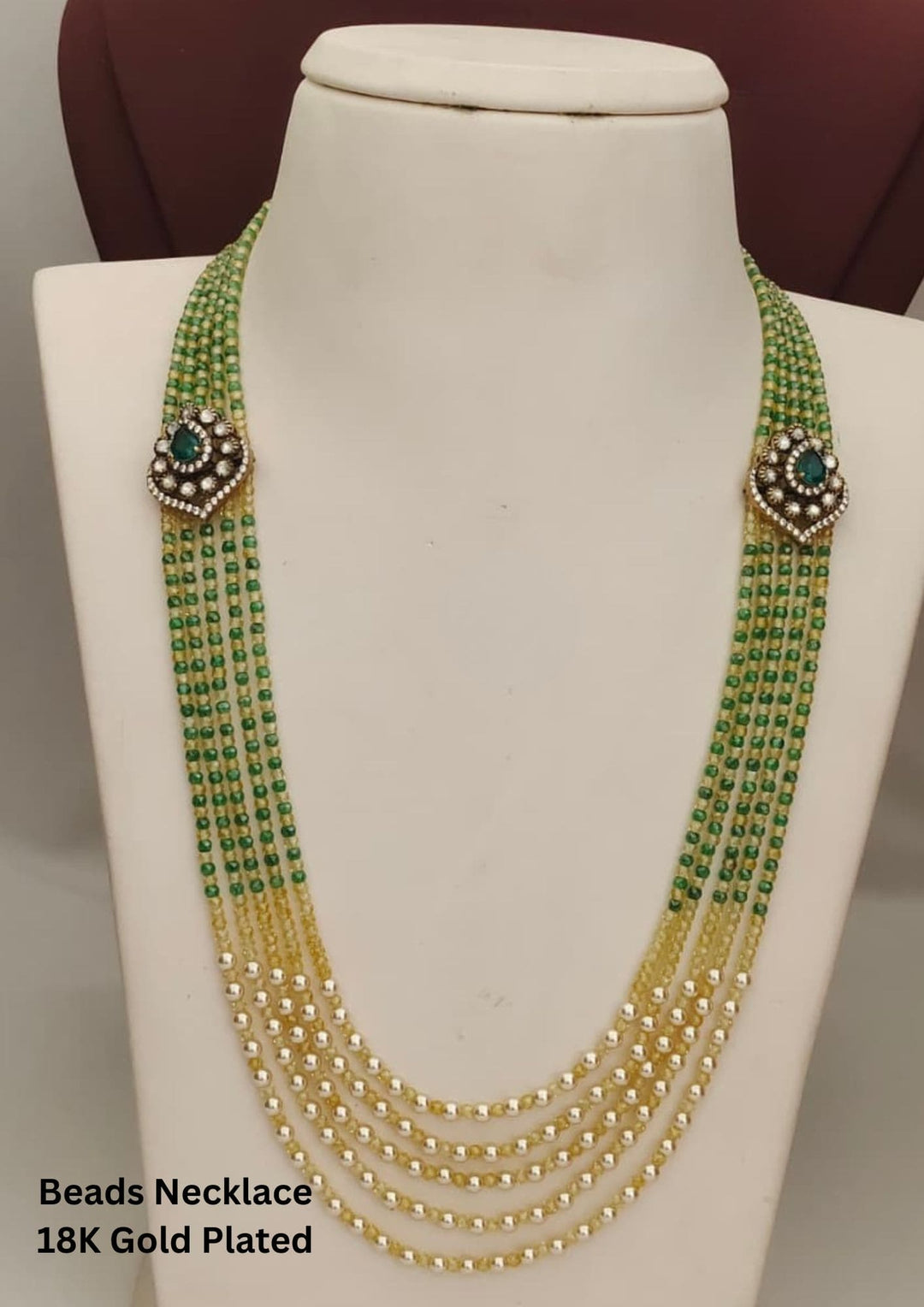 Beaded necklace with gold plating