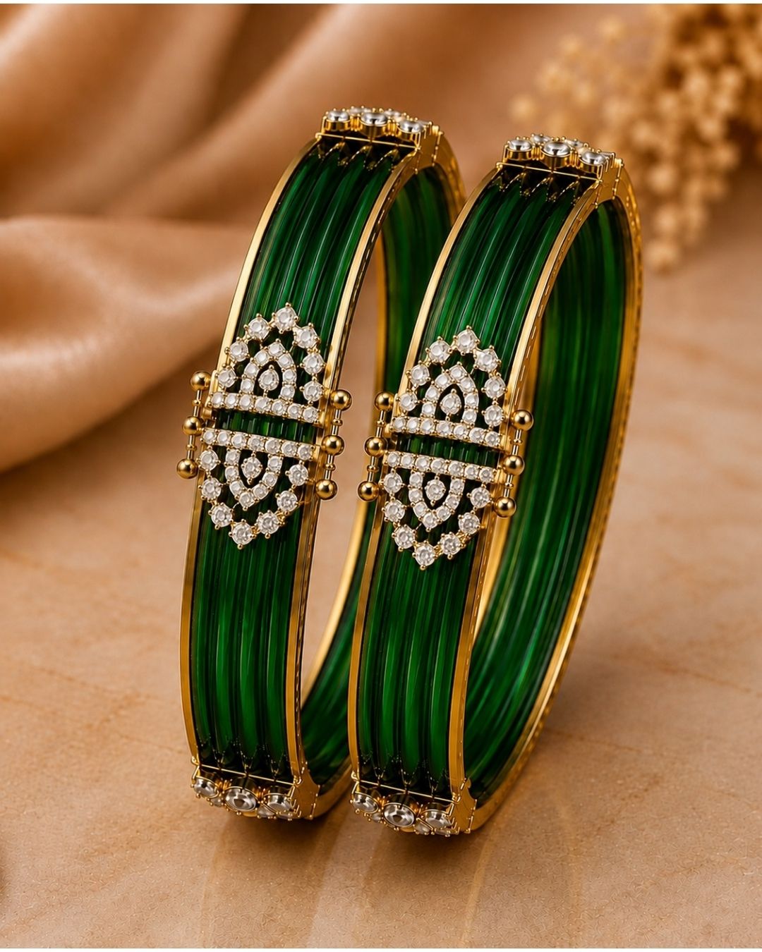 Beautiful diamond finish changeable bangles in red, featuring elegant gold detailing and sparkling stone work. Available in multiple colors, perfect for festive occasions, traditional outfits, daily wear, and gifting.