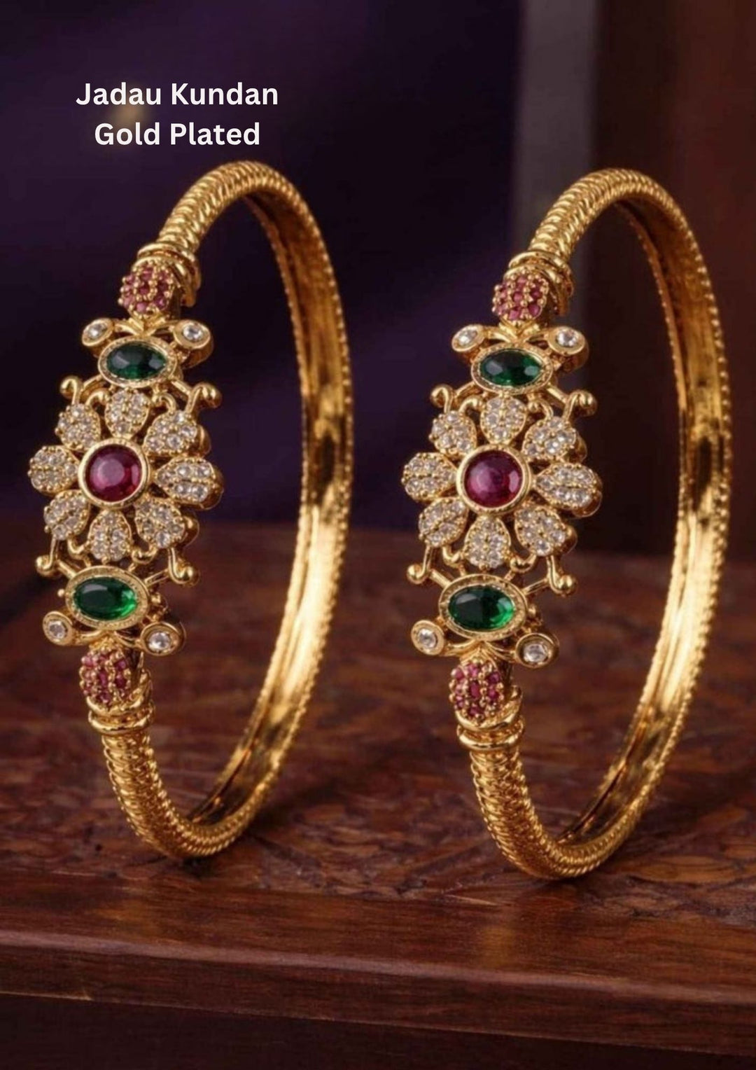 Jadau Kundan Gold Plated Flower Bangles (set of 2)
