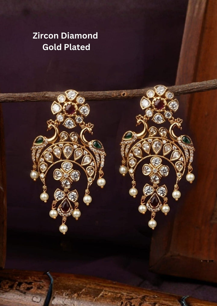 Zircon diamond gold plated Chandbali Earrings waterproof, anti fade used for Festival ware, weddings, and ideal for gifting. 