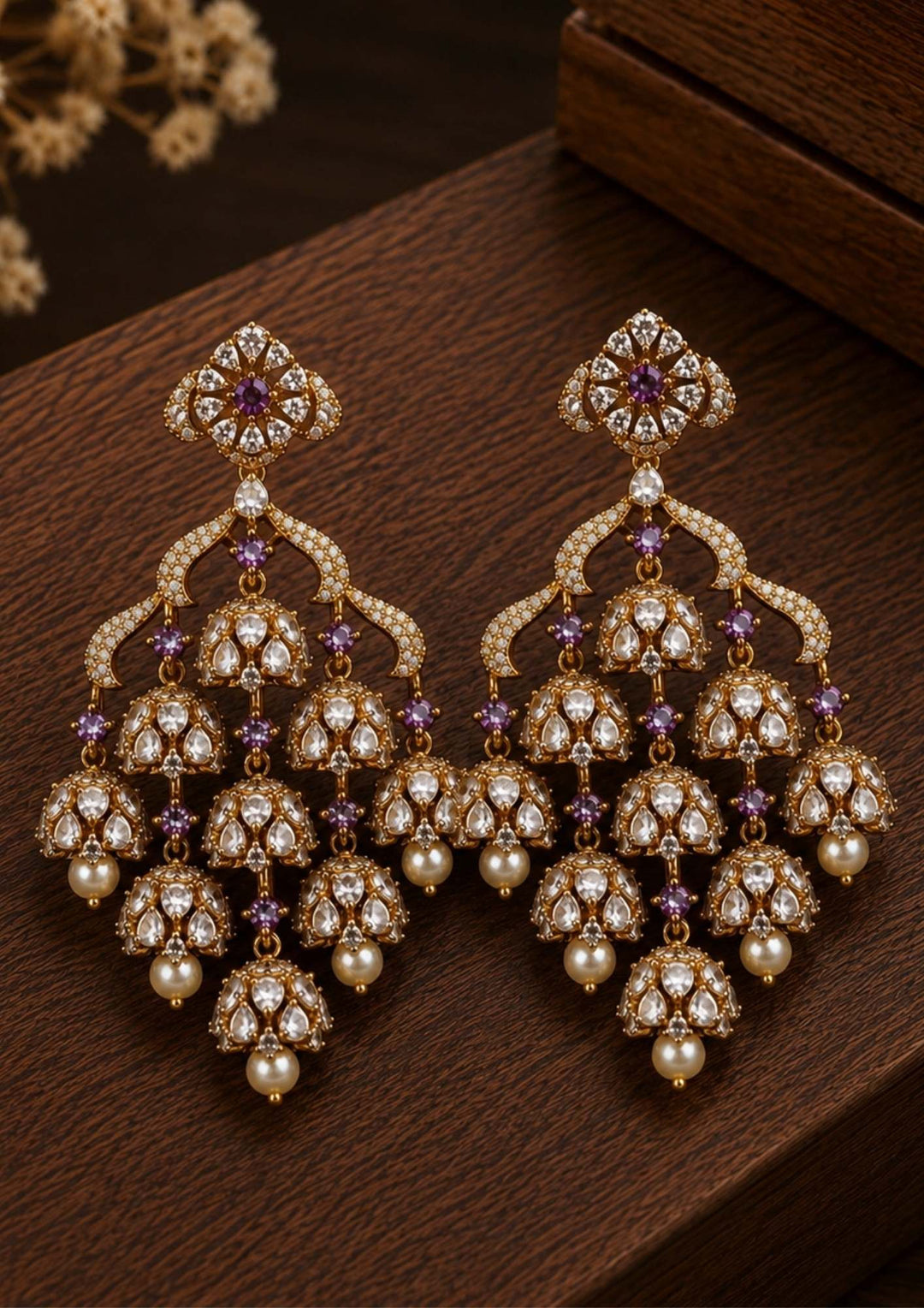 Zircon diamond gold plated light weight earrings are waterproof, anti fade used for daily wear, office wear, weddings, and ideal for gifting. 
