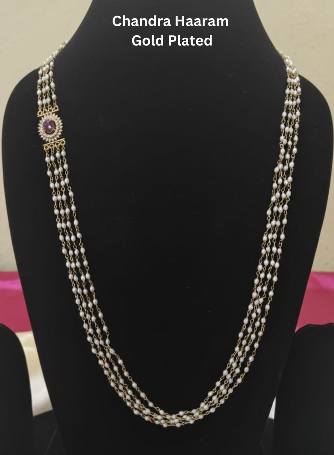 Gold Plated beaded Chandra Harram for simple and elegant Look 