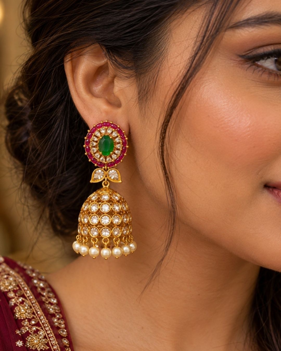 Material- We only deal in authentic Jadau Kundan, Victorian and American Diamond pieces on precious stones with real beadwork Packaging: You will receive this jewelry in a Zevana Handcrafted box. As this is a handmade product it is very rare to create identical items.