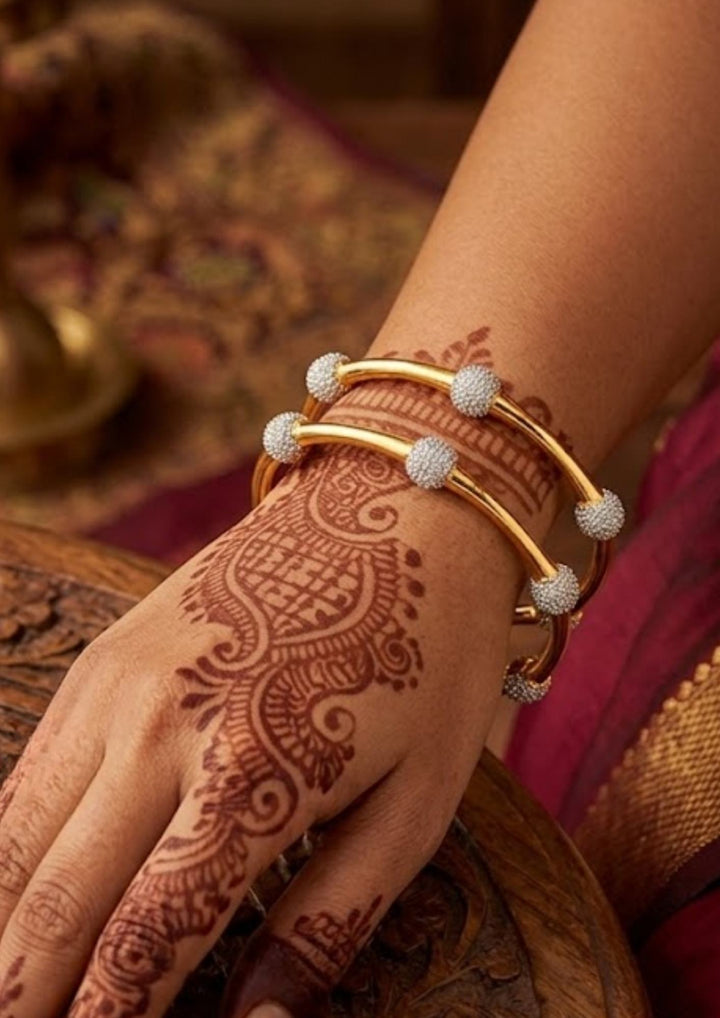 Hand with intricate golld Plated Classic Bangles (Set of 2)