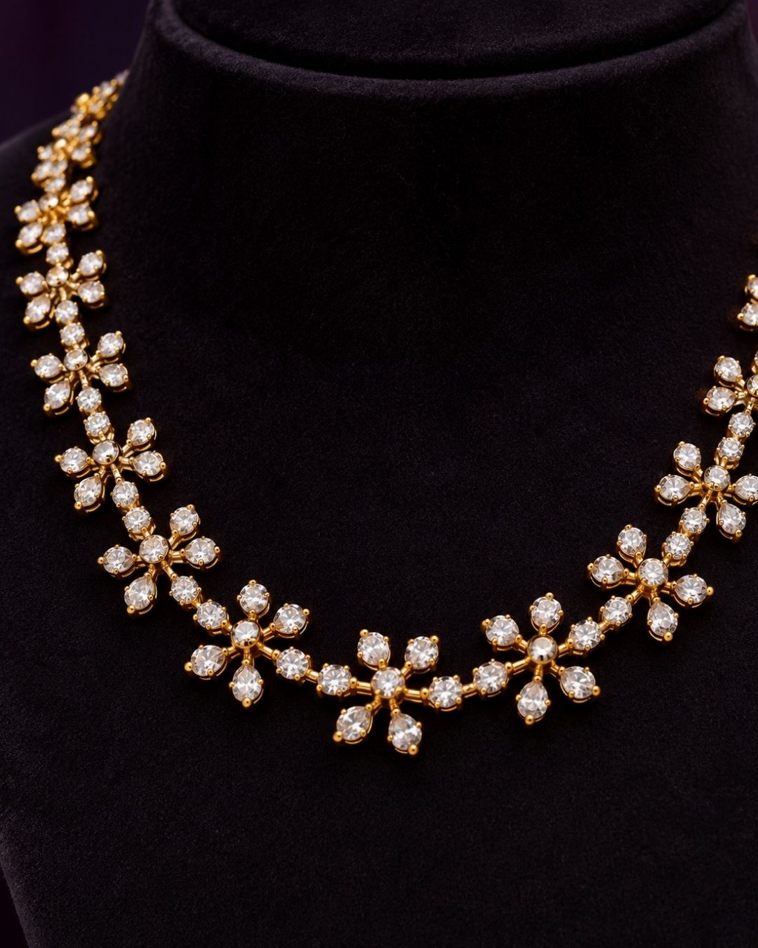 Pure Zirconian Diamond Gold Plated Flower with Bangles Model Pic