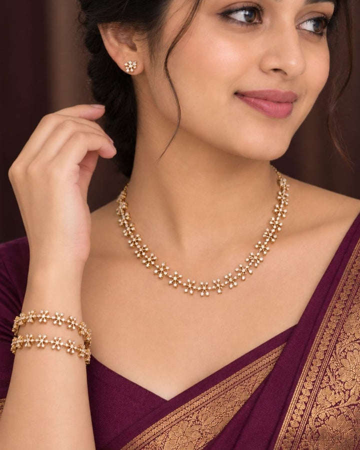 Pure Zirconian Diamond Gold Plated Flower with Bangles Model Pic