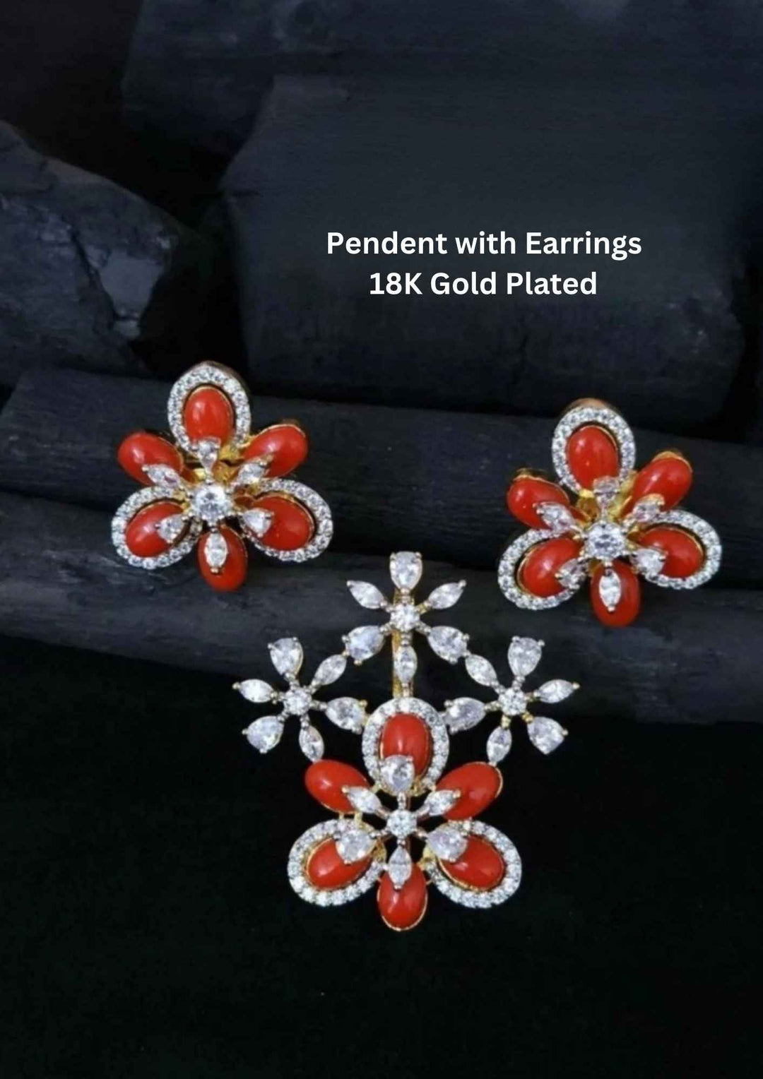 Coral Pendant With Earrings