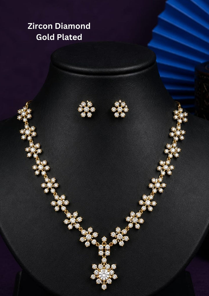 Premium floral necklace set crafted with brilliant zircon stones, delicate flower patterns, and matching earrings for an elegant look.