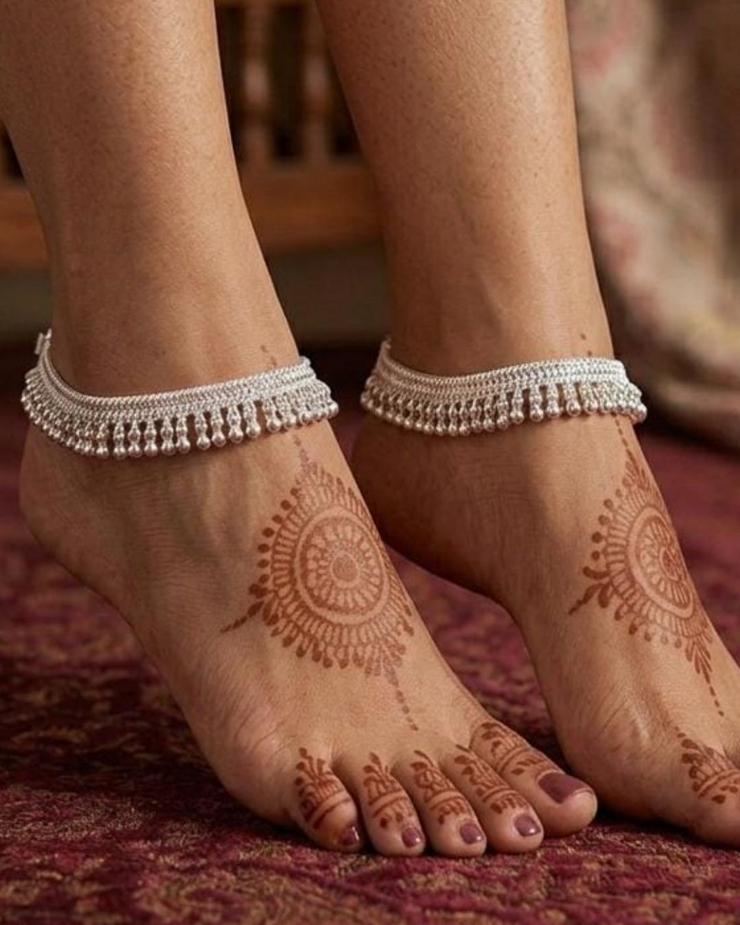 Beautiful silver plated designer payal set featuring intricate layered chain detailing and numerous delicate hanging silver beads. Perfect for traditional occasions, festive wear, daily wear, and gifting.