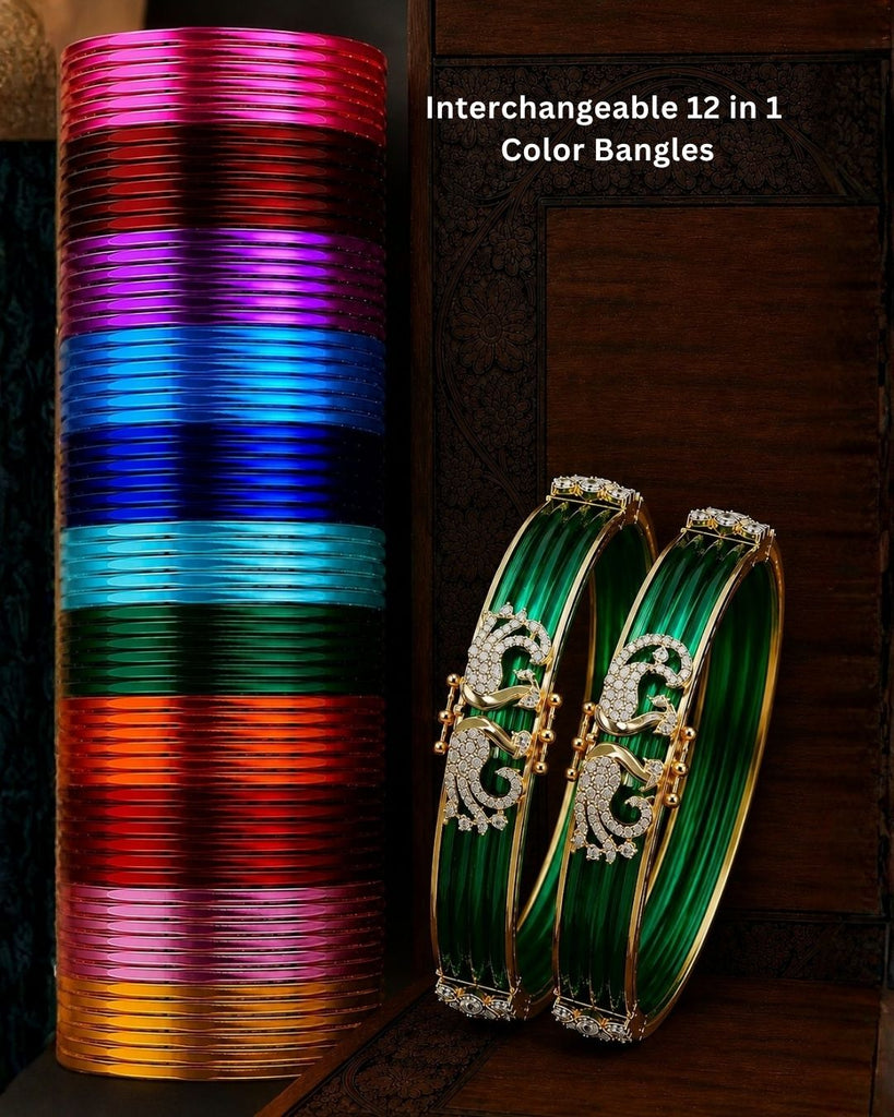 Multicolor Openable Swan Kada Multicolour Interchangeable Bangles Set