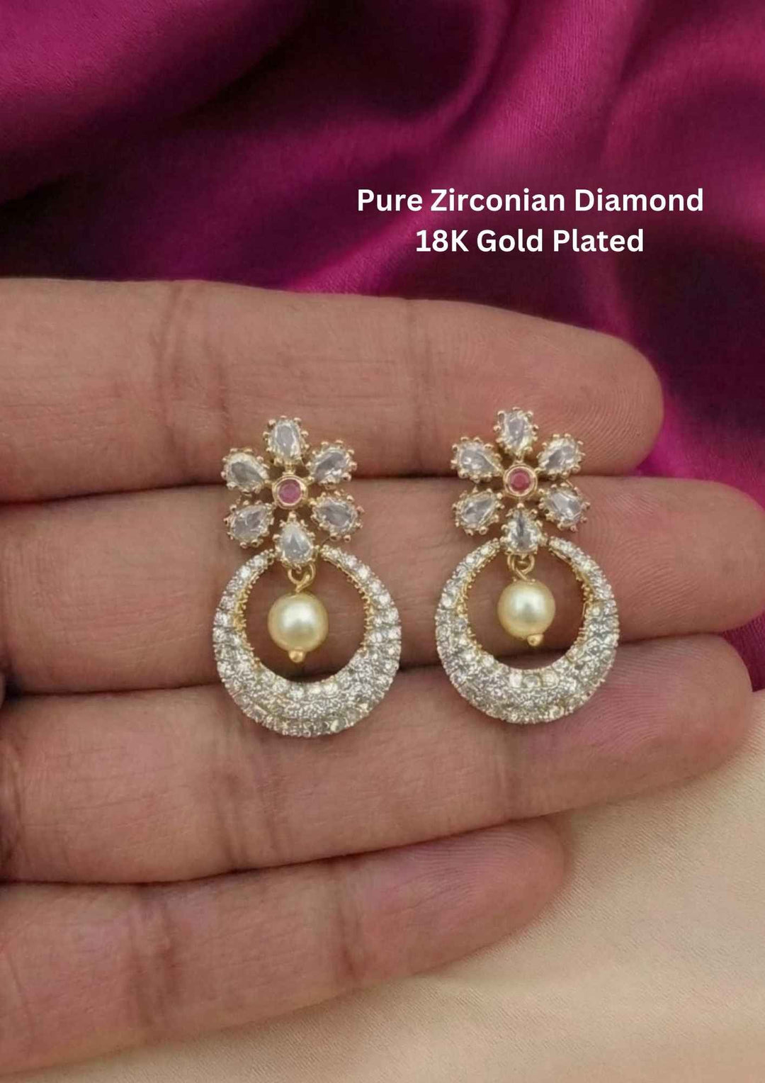 Diamond Gold-plated earrings with pearls drop 