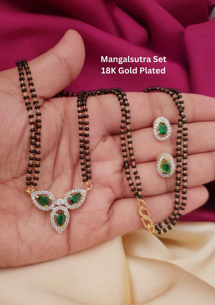 Diamond Gold Plated Emerald & Ruby Mangalsutra With Earrings