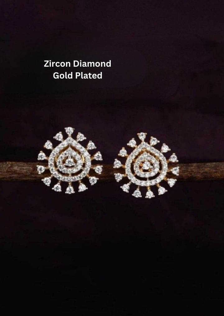 Zircon Diamond Gold Plated Lightweight Earrings featuring colorful zircon stone, simple drop design, premium gold plated finish, lightweight, sweat resistant coating, anti-fade polish, and skin-friendly wear suitable for daily use, office wear, festivals, and dailywear.