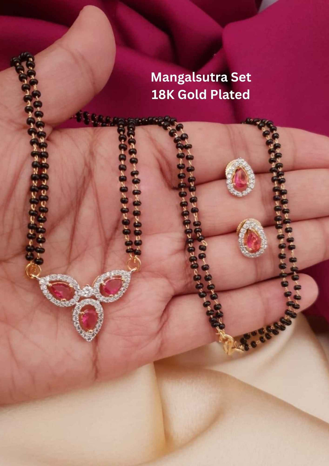 Diamond Gold Plated Emerald & Ruby Mangalsutra With Earrings