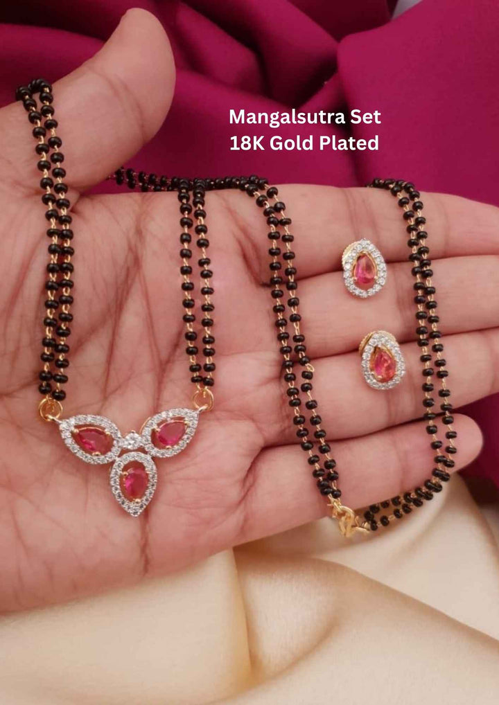 Diamond Gold Plated Emerald & Ruby Mangalsutra With Earrings