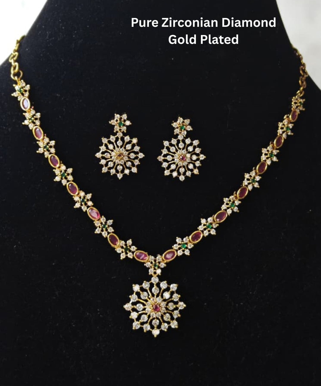 Diamond Gold Plated kemp Necklace with Earrings