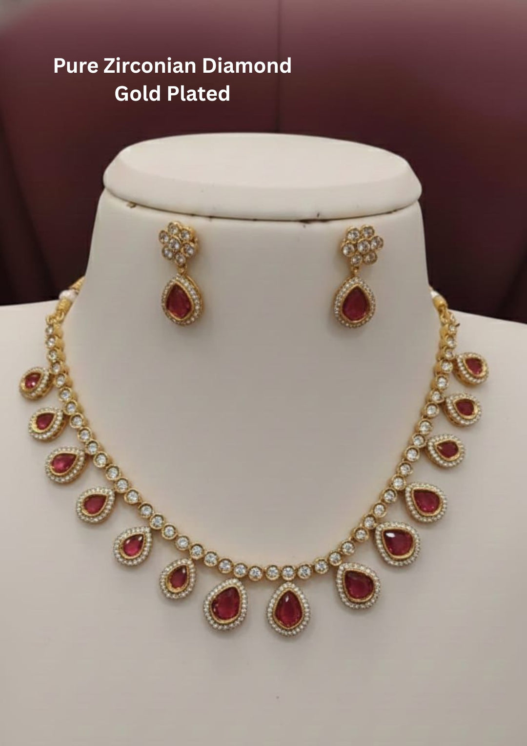 Pure zirconian diamond gold Plated panchaloham  ruby Necklace sets