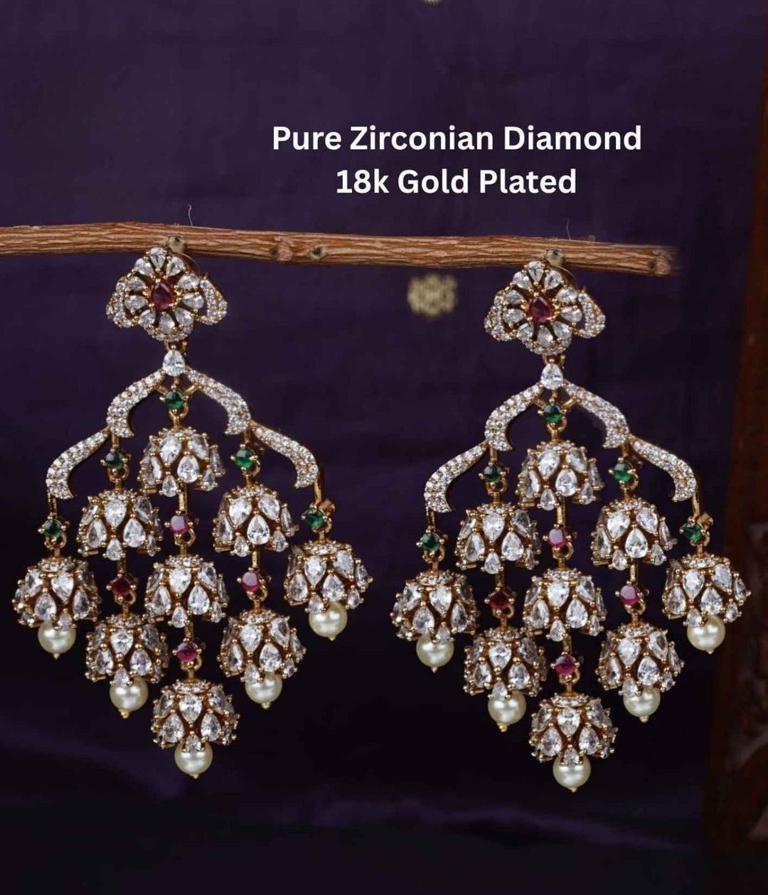 Gold plated Diamond multi colour stone chandbali earrings 