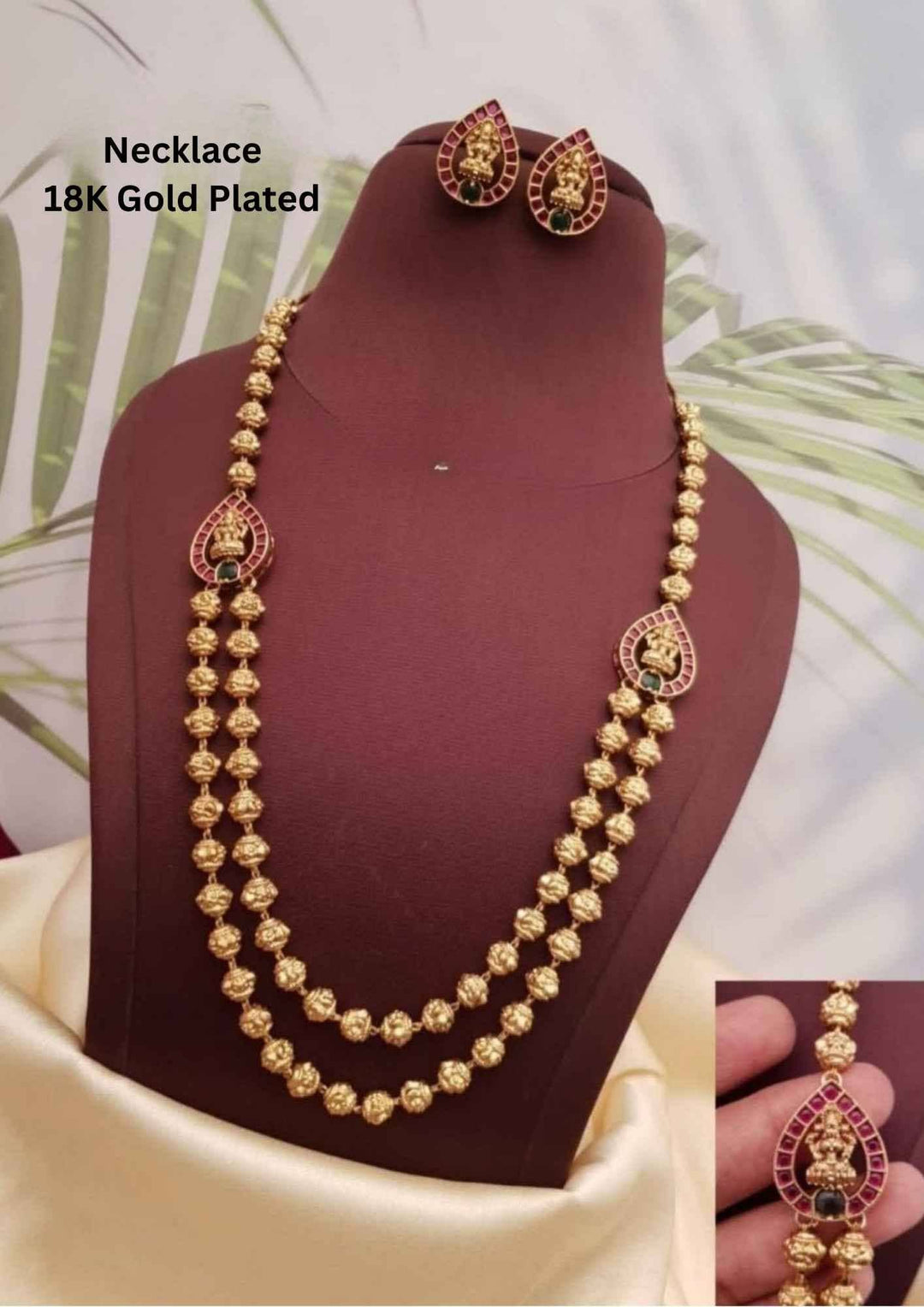 Double Layer Lakshmi Kundan Temple Necklace with Earrings
