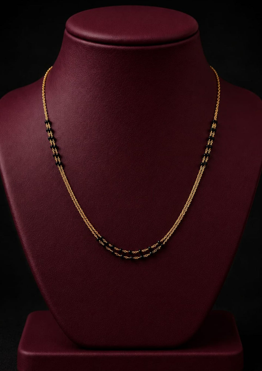  Elegant gold plated double-layer mangalsutra with delicate black bead accents and a lightweight minimalist design, perfect for daily wear, office wear, festive occasions, and traditional styling.